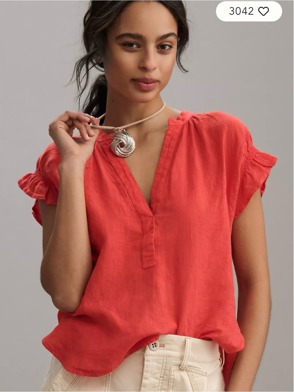 Women’s Lightweight V-Neck Flutter Sleeve Top - Coral